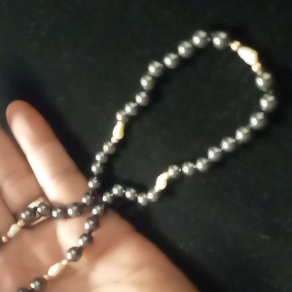 Vintage hermitite & fresh water pearl necklace silk  string & knotted 18 inches - Picture 6 of 6